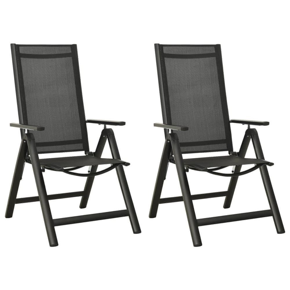Vidaxl Skladacie záhradné stoličky 2 ks hliník a textilén čierne